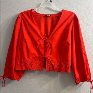 Women's Red Lace-Trimmed Front Tie top
